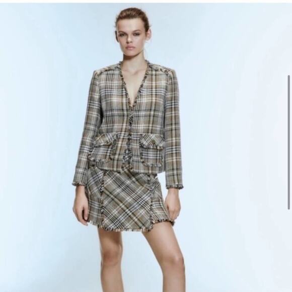 Zara Frayed Checked Plaid Blazer Size Small - Picture 3 of 6